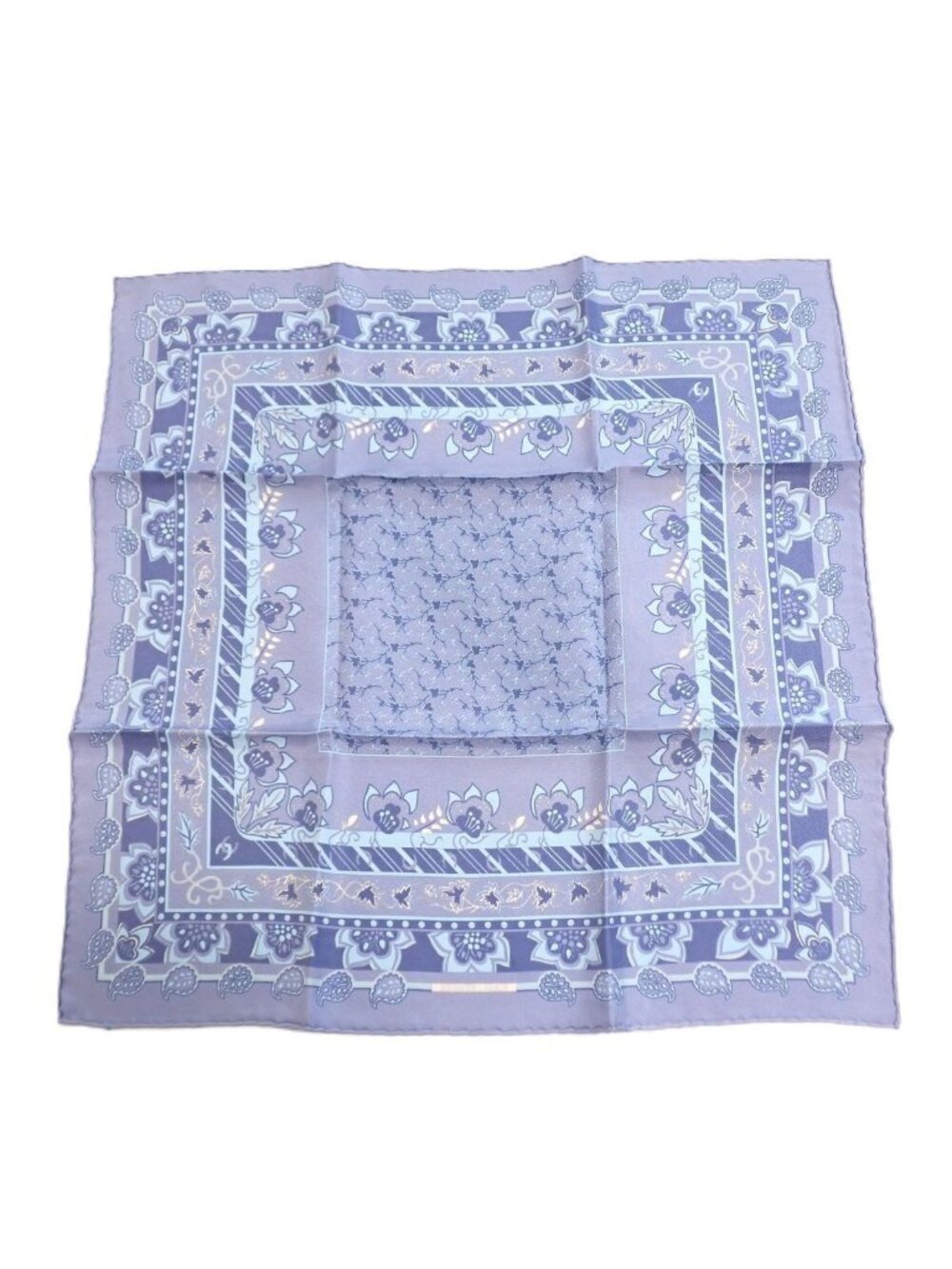 Hermes Carre 45 Gavroche Scarf Paisley Silk 100% Blue